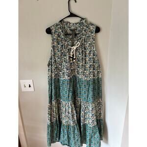 Chelsea & Theodore 2X 100% Cotton Blue White Floral Sleeveless Midi Dress